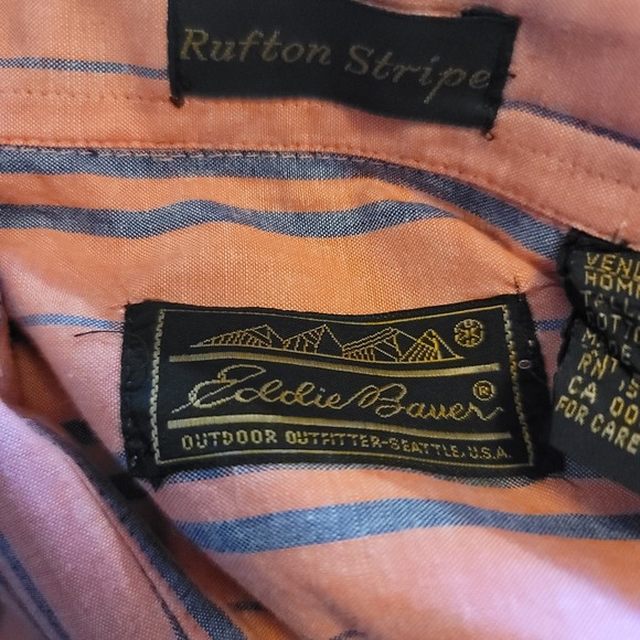 Vintage Eddie Bauer Rufton Stripe Men's Salmon Stripes Short-Sleeve Shirt XXL - Picture 4 of 10